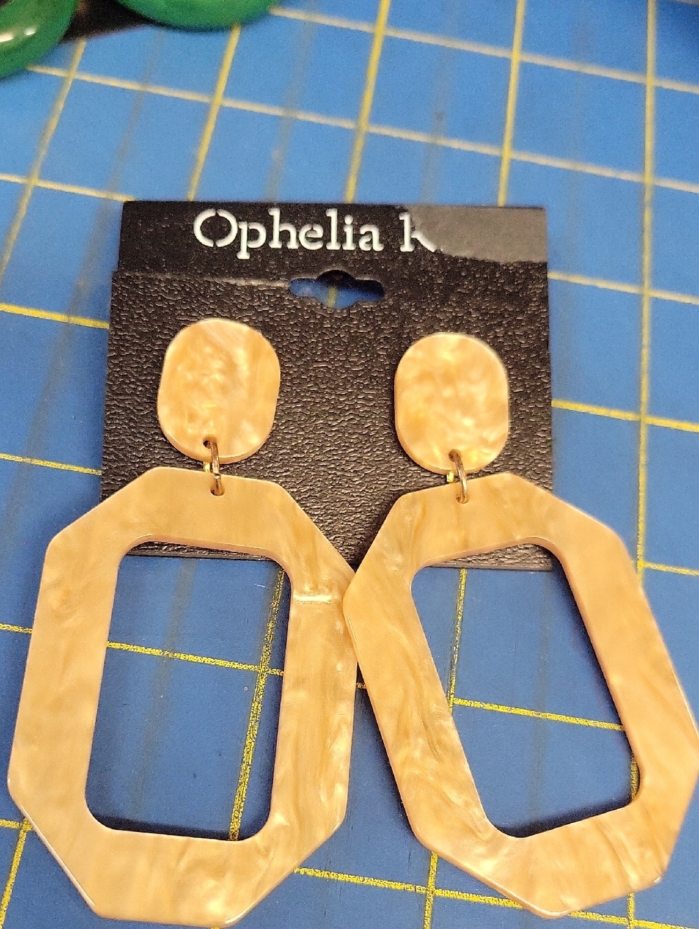 Ophelia Roe Beige Resin Geometric Drop 3" Earrings